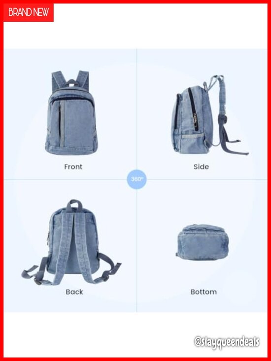 Denim Mini Backpack Women 7 Pockets Adjustable Shoulder Straps Travel Daypack main image 6